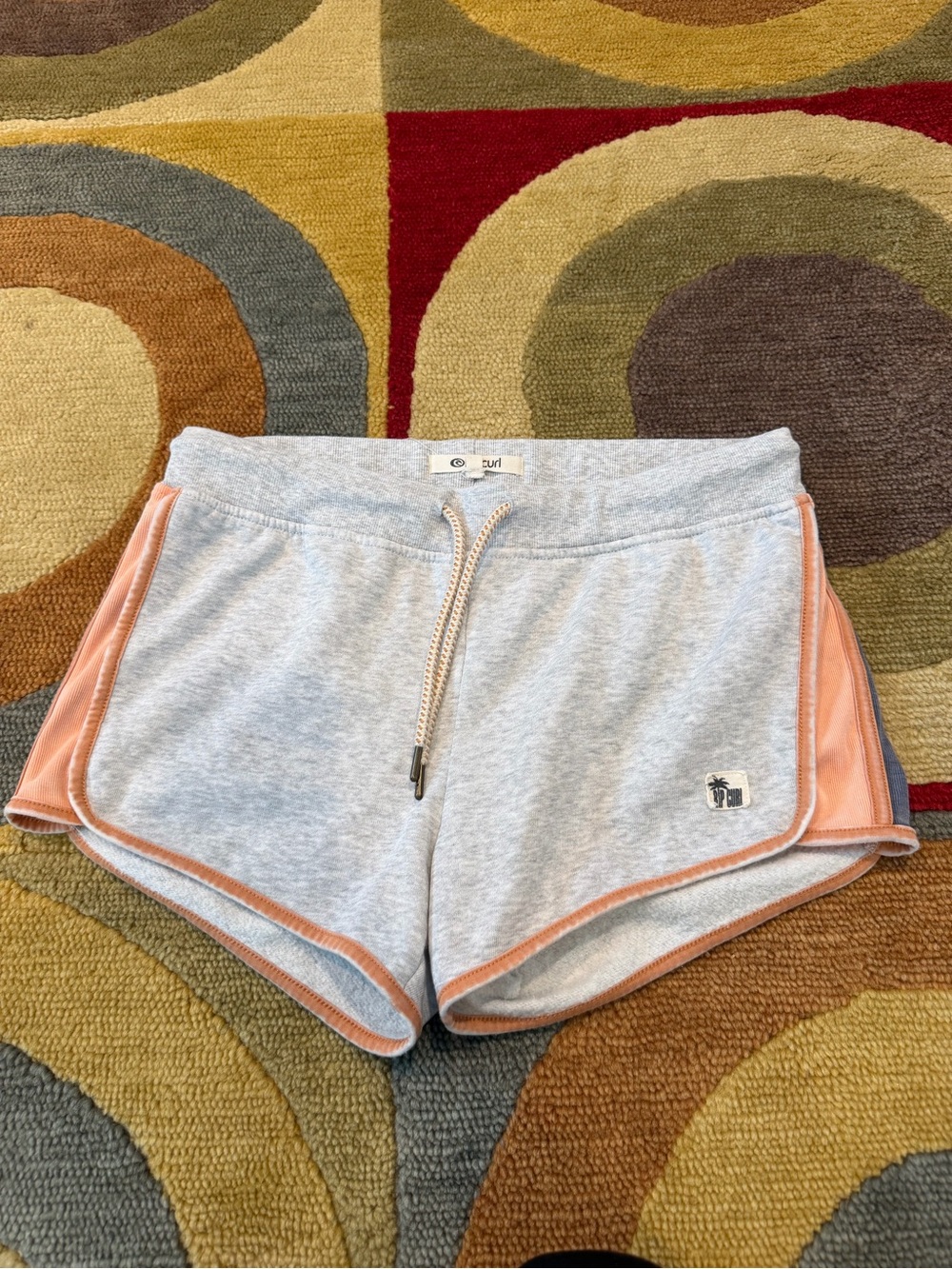 Rip Curl Grey Stripe Comfy Fleece Lounge Shorts Drawstring Women’s Size Small